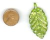 1 45x23mm Green with Silver Foil Lampwork Leaf Pendant